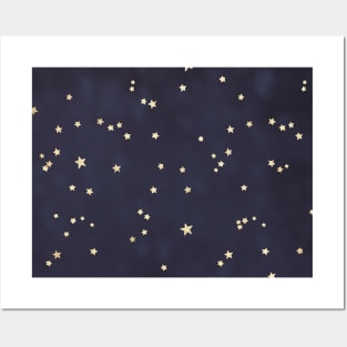 Navy Blue Night Sky Gold Stars Space Galaxy Posters and Art